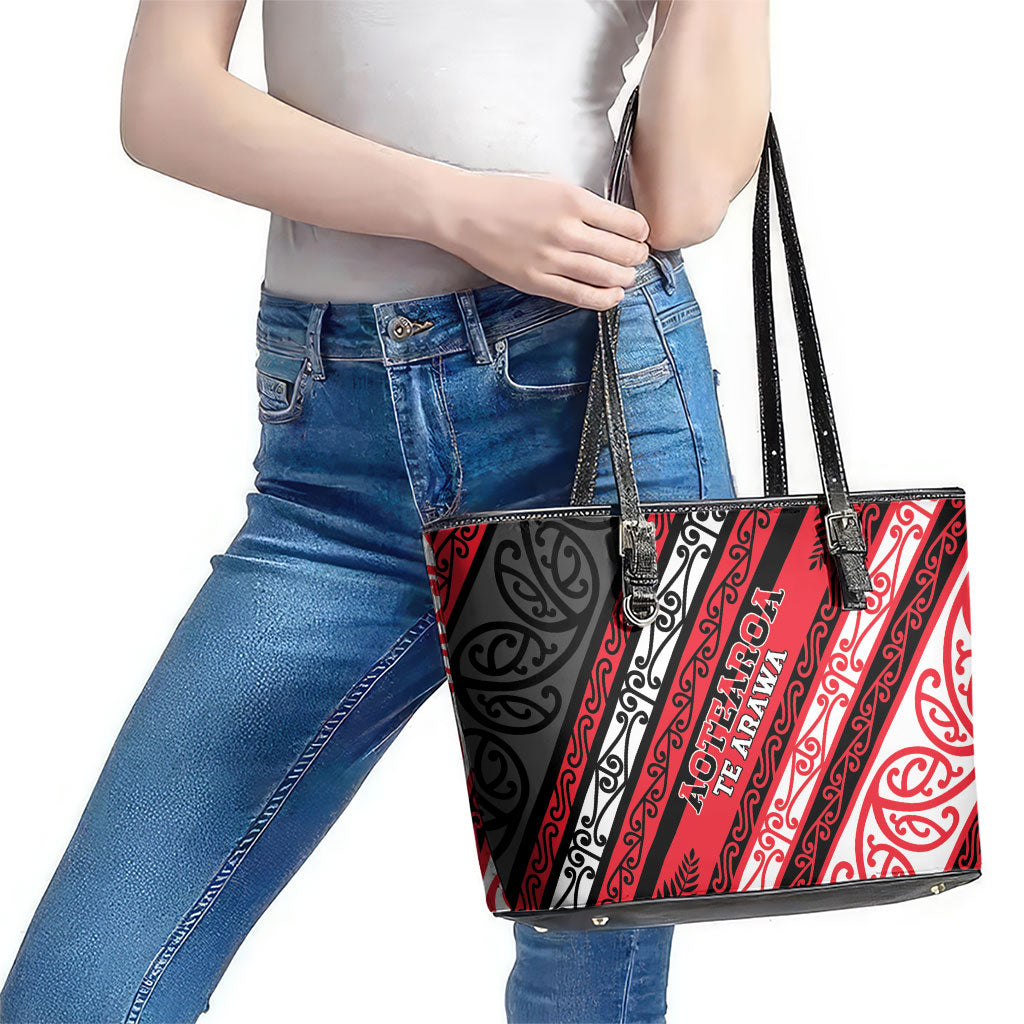 Aotearoa Te Arawa Leather Tote Bag New Zealand Maori Tribal Fern Pattern