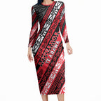 Personalised Aotearoa Te Arawa Long Sleeve Bodycon Dress New Zealand Maori Tribal Fern Pattern