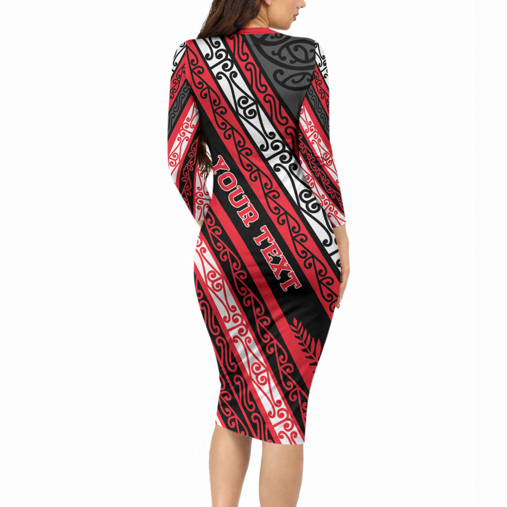 Personalised Aotearoa Te Arawa Long Sleeve Bodycon Dress New Zealand Maori Tribal Fern Pattern