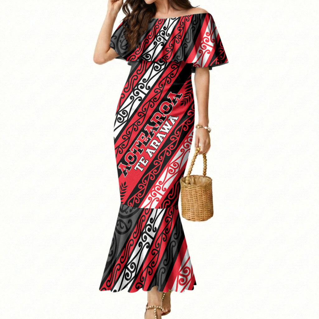 Personalised Aotearoa Te Arawa Mermaid Dress New Zealand Maori Tribal Fern Pattern