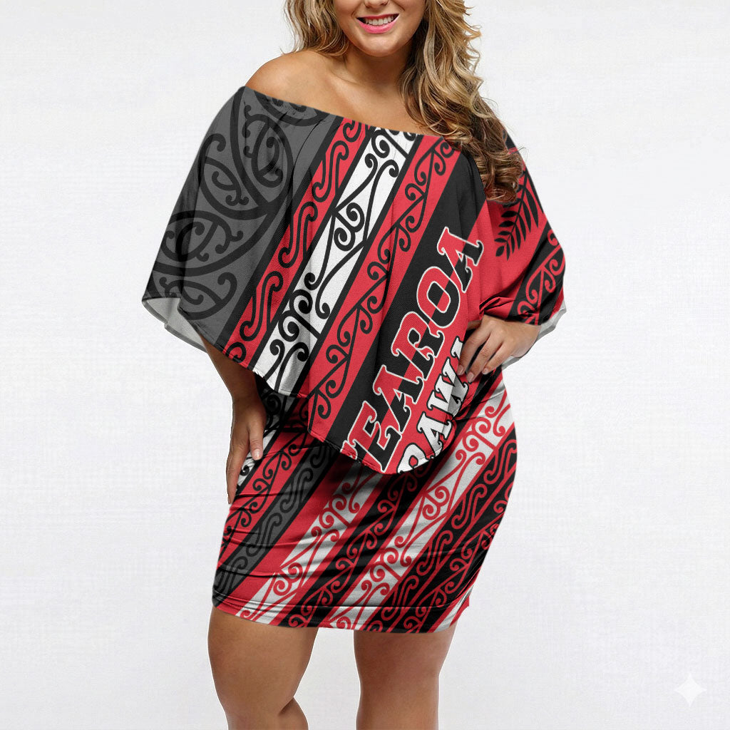 Personalised Aotearoa Te Arawa Off Shoulder Short Dress New Zealand Maori Tribal Fern Pattern