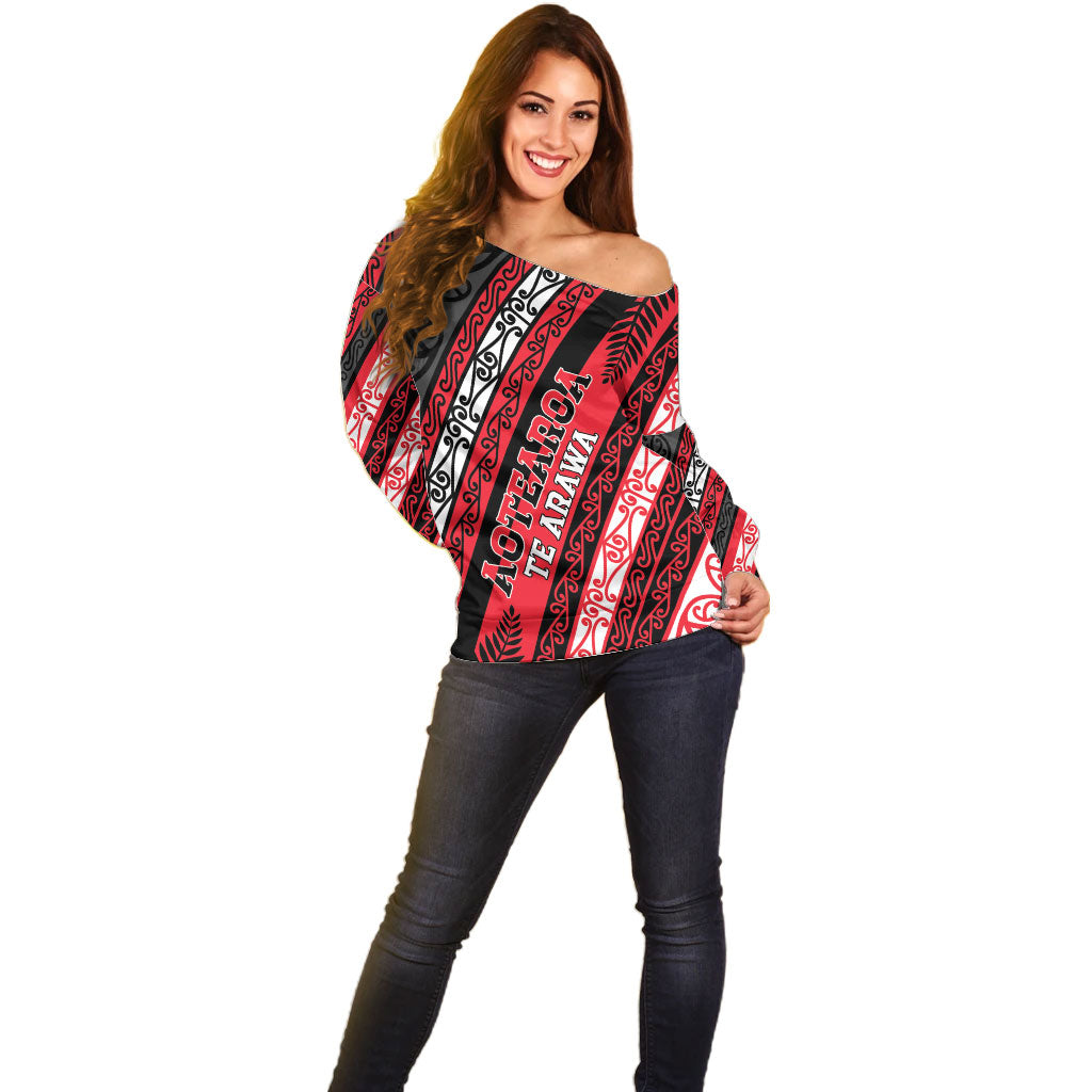 Personalised Aotearoa Te Arawa Off Shoulder Sweater New Zealand Maori Tribal Fern Pattern
