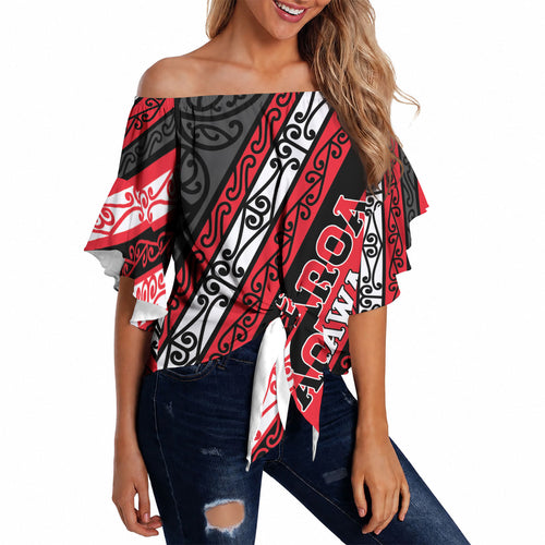 Personalised Aotearoa Te Arawa Off Shoulder Wrap Waist Top New Zealand Maori Tribal Fern Pattern