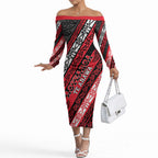 Personalised Aotearoa Te Arawa Off The Shoulder Long Sleeve Dress New Zealand Maori Tribal Fern Pattern
