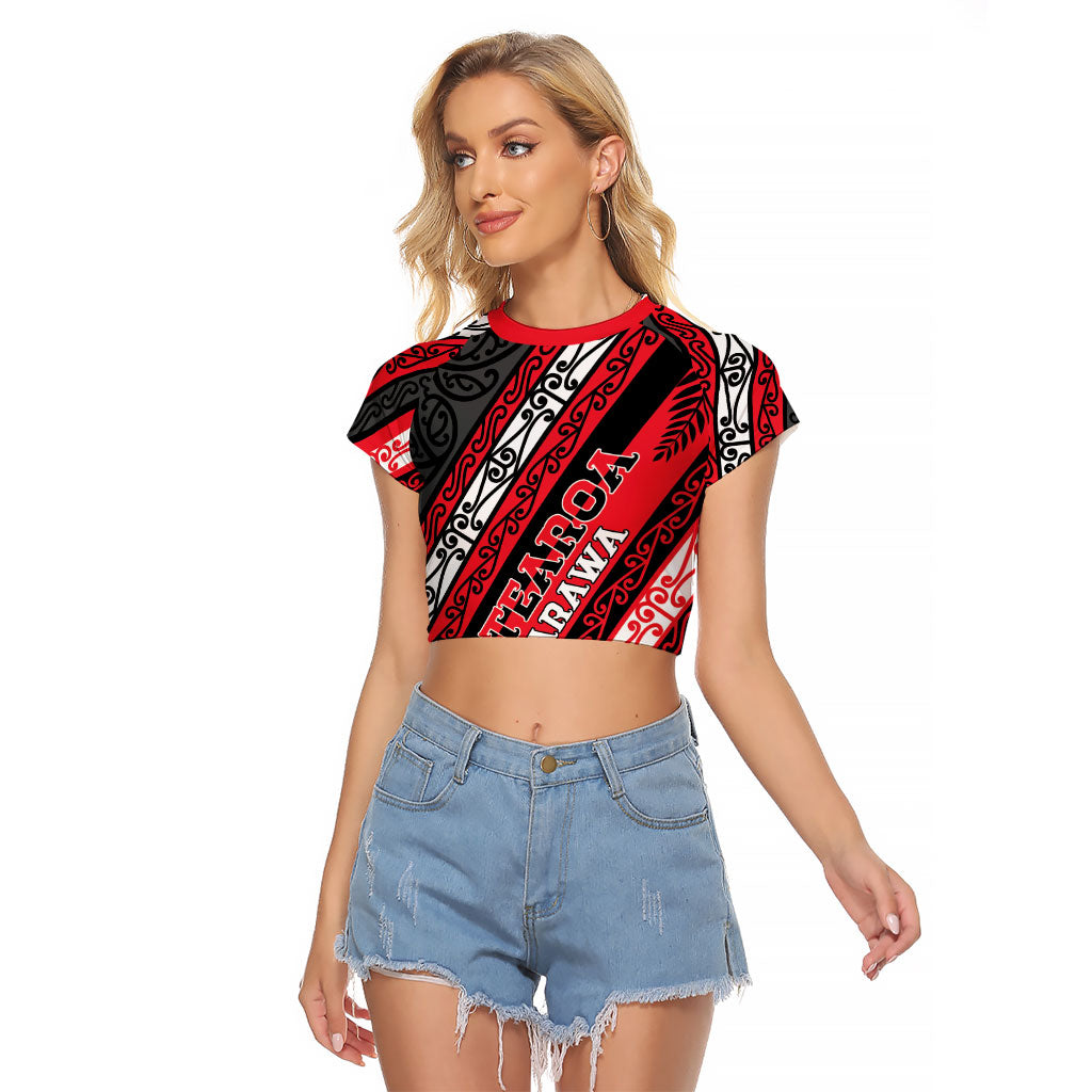 Personalised Aotearoa Te Arawa Raglan Cropped T Shirt New Zealand Maori Tribal Fern Pattern