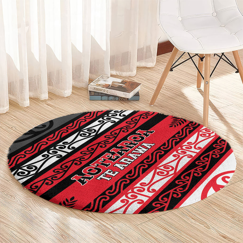 Aotearoa Te Arawa Round Carpet New Zealand Maori Tribal Fern Pattern