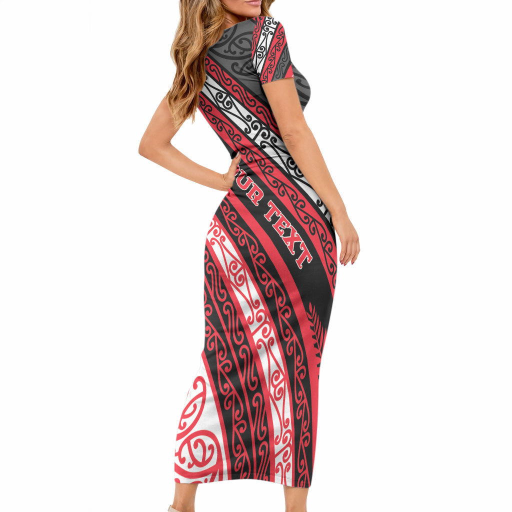 Personalised Aotearoa Te Arawa Short Sleeve Bodycon Dress New Zealand Maori Tribal Fern Pattern