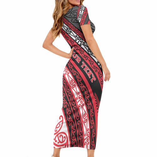 Personalised Aotearoa Te Arawa Short Sleeve Bodycon Dress New Zealand Maori Tribal Fern Pattern