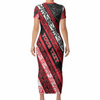Personalised Aotearoa Te Arawa Short Sleeve Bodycon Dress New Zealand Maori Tribal Fern Pattern