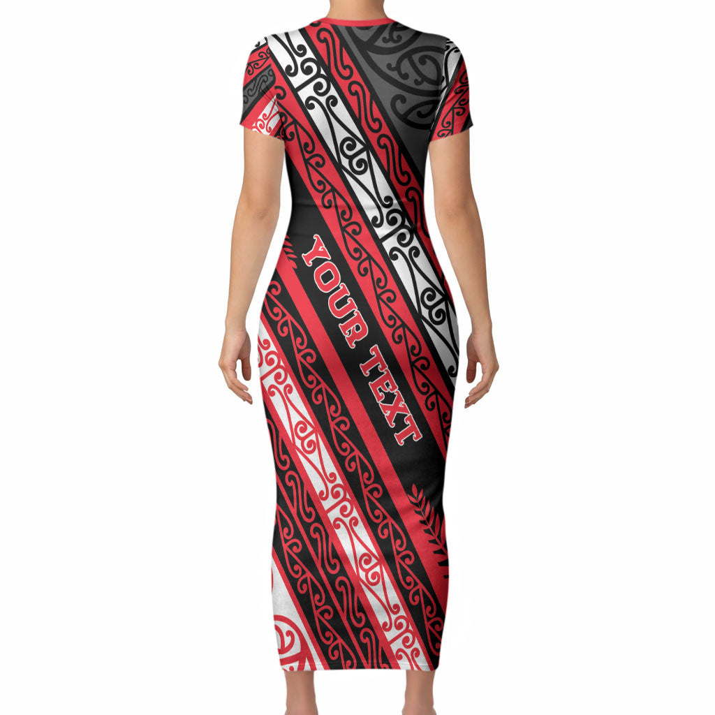 Personalised Aotearoa Te Arawa Short Sleeve Bodycon Dress New Zealand Maori Tribal Fern Pattern