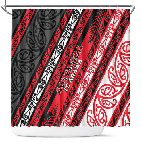 Aotearoa Te Arawa Shower Curtain New Zealand Maori Tribal Fern Pattern