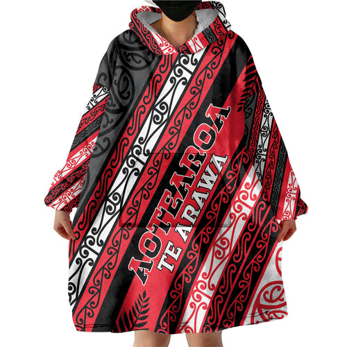 Personalised Aotearoa Te Arawa Wearable Blanket Hoodie New Zealand Maori Tribal Fern Pattern