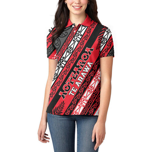 Personalised Aotearoa Te Arawa Women Polo Shirt New Zealand Maori Tribal Fern Pattern