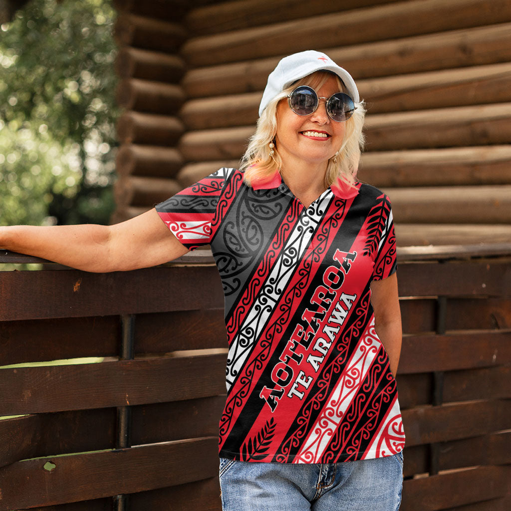 Personalised Aotearoa Te Arawa Women Polo Shirt New Zealand Maori Tribal Fern Pattern