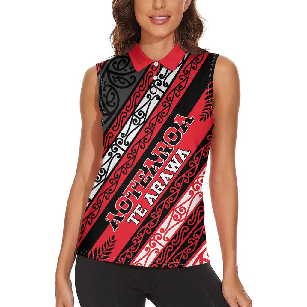 Personalised Aotearoa Te Arawa Women Sleeveless Polo Shirt New Zealand Maori Tribal Fern Pattern