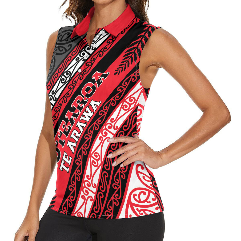 Personalised Aotearoa Te Arawa Women Sleeveless Polo Shirt New Zealand Maori Tribal Fern Pattern