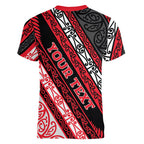 Personalised Aotearoa Te Arawa Women V-Neck T-Shirt New Zealand Maori Tribal Fern Pattern