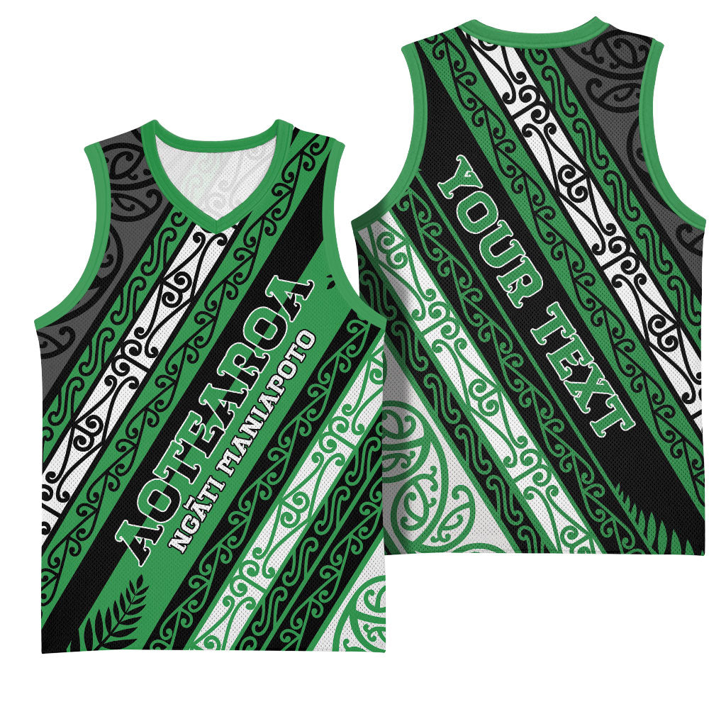 Personalised Aotearoa Ngati Maniapoto Basketball Jersey New Zealand Maori Tribal Fern Pattern