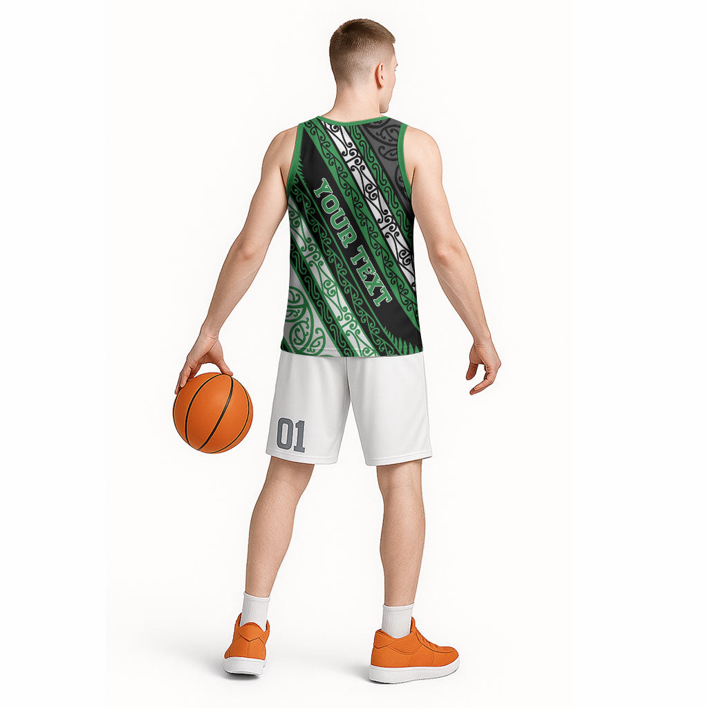 Personalised Aotearoa Ngati Maniapoto Basketball Jersey New Zealand Maori Tribal Fern Pattern