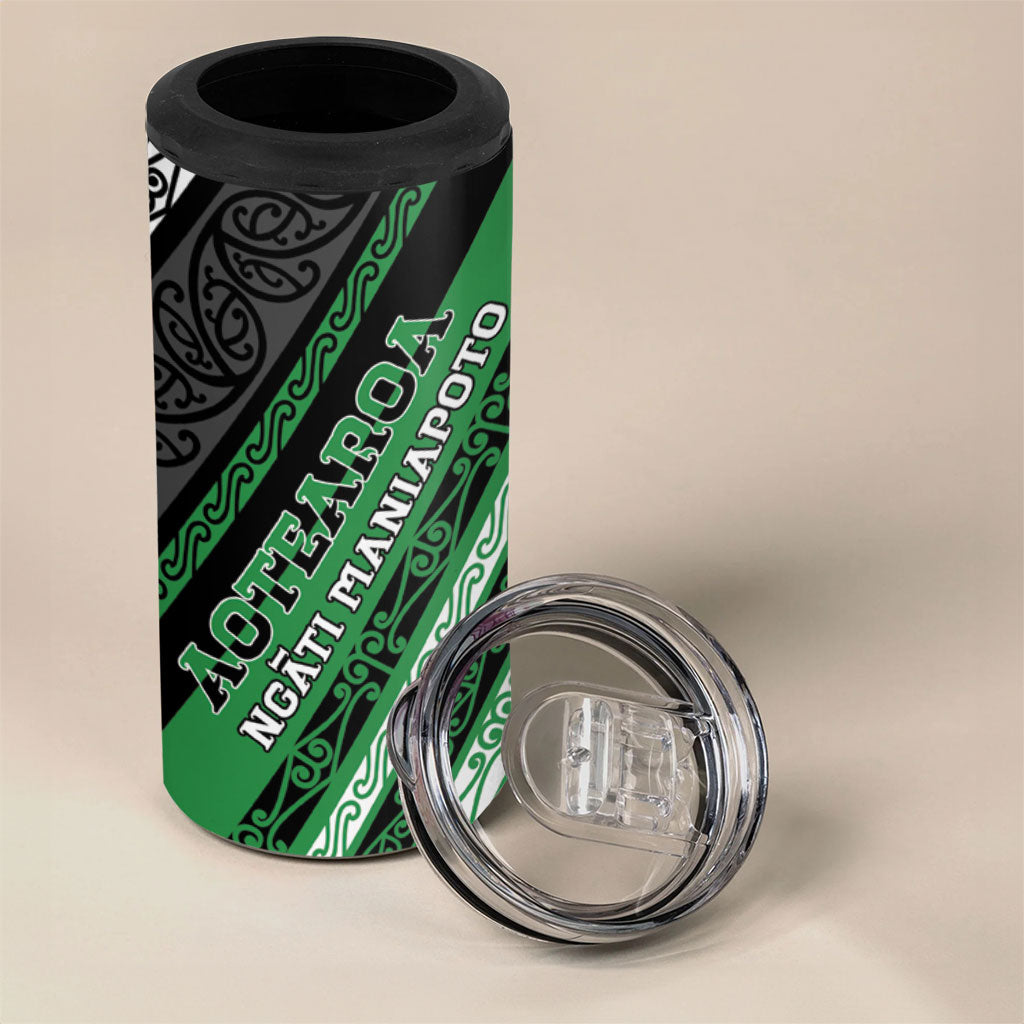 Personalised Aotearoa Ngati Maniapoto 4 in 1 Can Cooler Tumbler New Zealand Maori Tribal Fern Pattern