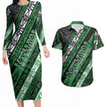 Personalised Aotearoa Ngati Maniapoto Couples Matching Long Sleeve Bodycon Dress and Hawaiian Shirt New Zealand Maori Tribal Fern Pattern