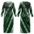 Personalised Aotearoa Ngati Maniapoto Couples Matching Long Sleeve Bodycon Dress and Hawaiian Shirt New Zealand Maori Tribal Fern Pattern