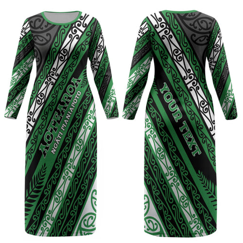 Personalised Aotearoa Ngati Maniapoto Couples Matching Long Sleeve Bodycon Dress and Hawaiian Shirt New Zealand Maori Tribal Fern Pattern