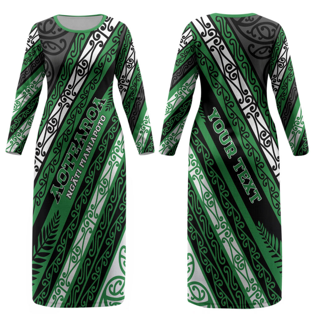 Personalised Aotearoa Ngati Maniapoto Couples Matching Long Sleeve Bodycon Dress and Long Sleeve Button Shirt New Zealand Maori Tribal Fern Pattern