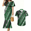 Personalised Aotearoa Ngati Maniapoto Couples Matching Mermaid Dress and Hawaiian Shirt New Zealand Maori Tribal Fern Pattern