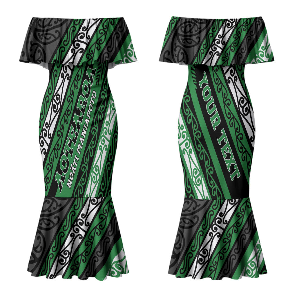 Personalised Aotearoa Ngati Maniapoto Couples Matching Mermaid Dress and Long Sleeve Button Shirt New Zealand Maori Tribal Fern Pattern