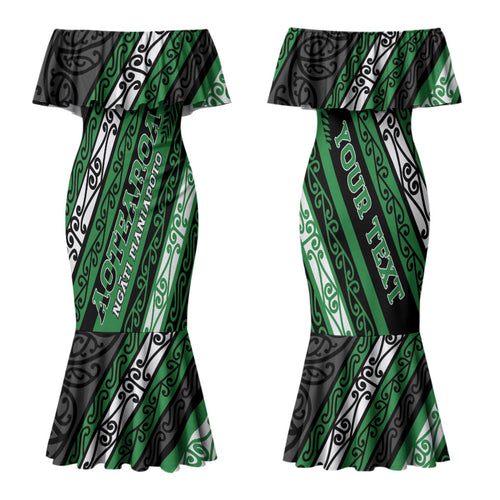 Personalised Aotearoa Ngati Maniapoto Couples Matching Mermaid Dress and Long Sleeve Button Shirt New Zealand Maori Tribal Fern Pattern