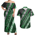 Personalised Aotearoa Ngati Maniapoto Couples Matching Off Shoulder Maxi Dress and Hawaiian Shirt New Zealand Maori Tribal Fern Pattern