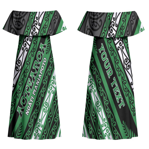 Personalised Aotearoa Ngati Maniapoto Couples Matching Off Shoulder Maxi Dress and Hawaiian Shirt New Zealand Maori Tribal Fern Pattern
