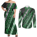 Personalised Aotearoa Ngati Maniapoto Couples Matching Off Shoulder Maxi Dress and Long Sleeve Button Shirt New Zealand Maori Tribal Fern Pattern