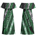 Personalised Aotearoa Ngati Maniapoto Couples Matching Off Shoulder Maxi Dress and Long Sleeve Button Shirt New Zealand Maori Tribal Fern Pattern
