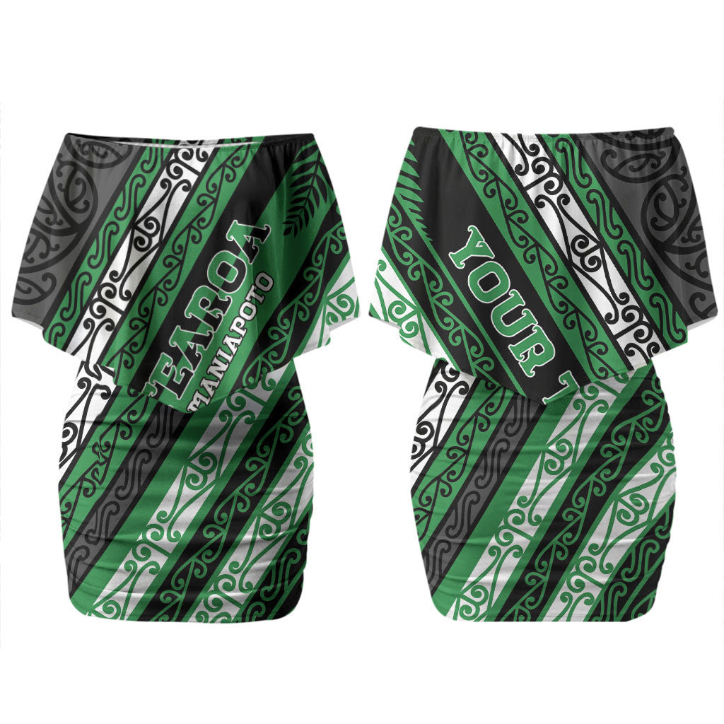 Personalised Aotearoa Ngati Maniapoto Couples Matching Off Shoulder Short Dress and Long Sleeve Button Shirt New Zealand Maori Tribal Fern Pattern