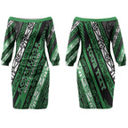 Personalised Aotearoa Ngati Maniapoto Couples Matching Off The Shoulder Long Sleeve Dress and Long Sleeve Button Shirt New Zealand Maori Tribal Fern Pattern