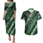 Personalised Aotearoa Ngati Maniapoto Couples Matching Puletasi and Hawaiian Shirt New Zealand Maori Tribal Fern Pattern