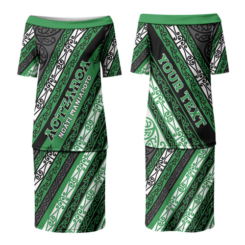 Personalised Aotearoa Ngati Maniapoto Couples Matching Puletasi and Hawaiian Shirt New Zealand Maori Tribal Fern Pattern