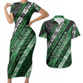 Personalised Aotearoa Ngati Maniapoto Couples Matching Short Sleeve Bodycon Dress and Hawaiian Shirt New Zealand Maori Tribal Fern Pattern
