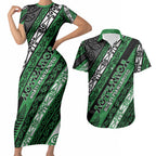 Personalised Aotearoa Ngati Maniapoto Couples Matching Short Sleeve Bodycon Dress and Hawaiian Shirt New Zealand Maori Tribal Fern Pattern