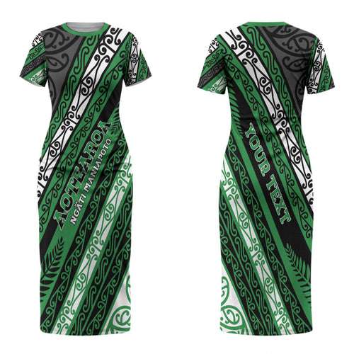 Personalised Aotearoa Ngati Maniapoto Couples Matching Short Sleeve Bodycon Dress and Hawaiian Shirt New Zealand Maori Tribal Fern Pattern