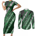 Personalised Aotearoa Ngati Maniapoto Couples Matching Short Sleeve Bodycon Dress and Long Sleeve Button Shirt New Zealand Maori Tribal Fern Pattern