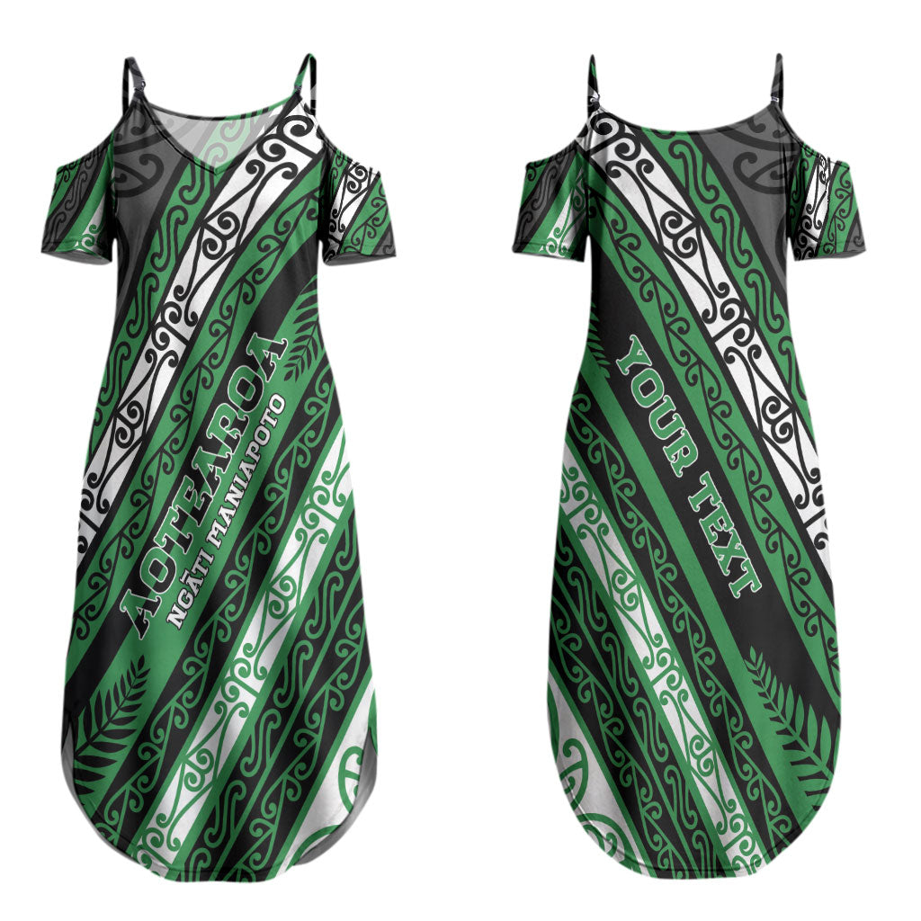 Personalised Aotearoa Ngati Maniapoto Couples Matching Summer Maxi Dress and Long Sleeve Button Shirt New Zealand Maori Tribal Fern Pattern