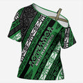 Personalised Aotearoa Ngati Maniapoto Cross Shoulder Shirt New Zealand Maori Tribal Fern Pattern