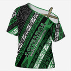 Personalised Aotearoa Ngati Maniapoto Cross Shoulder Shirt New Zealand Maori Tribal Fern Pattern