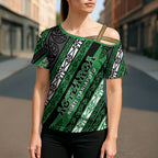 Personalised Aotearoa Ngati Maniapoto Cross Shoulder Shirt New Zealand Maori Tribal Fern Pattern