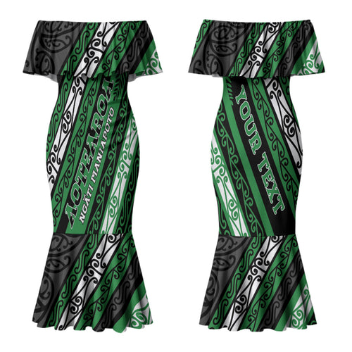 Personalised Aotearoa Ngati Maniapoto Family Matching Mermaid Dress and Hawaiian Shirt New Zealand Maori Tribal Fern Pattern