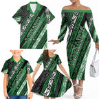 Personalised Aotearoa Ngati Maniapoto Family Matching Off The Shoulder Long Sleeve Dress and Hawaiian Shirt New Zealand Maori Tribal Fern Pattern
