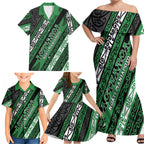 Personalised Aotearoa Ngati Maniapoto Family Matching Off Shoulder Maxi Dress and Hawaiian Shirt New Zealand Maori Tribal Fern Pattern